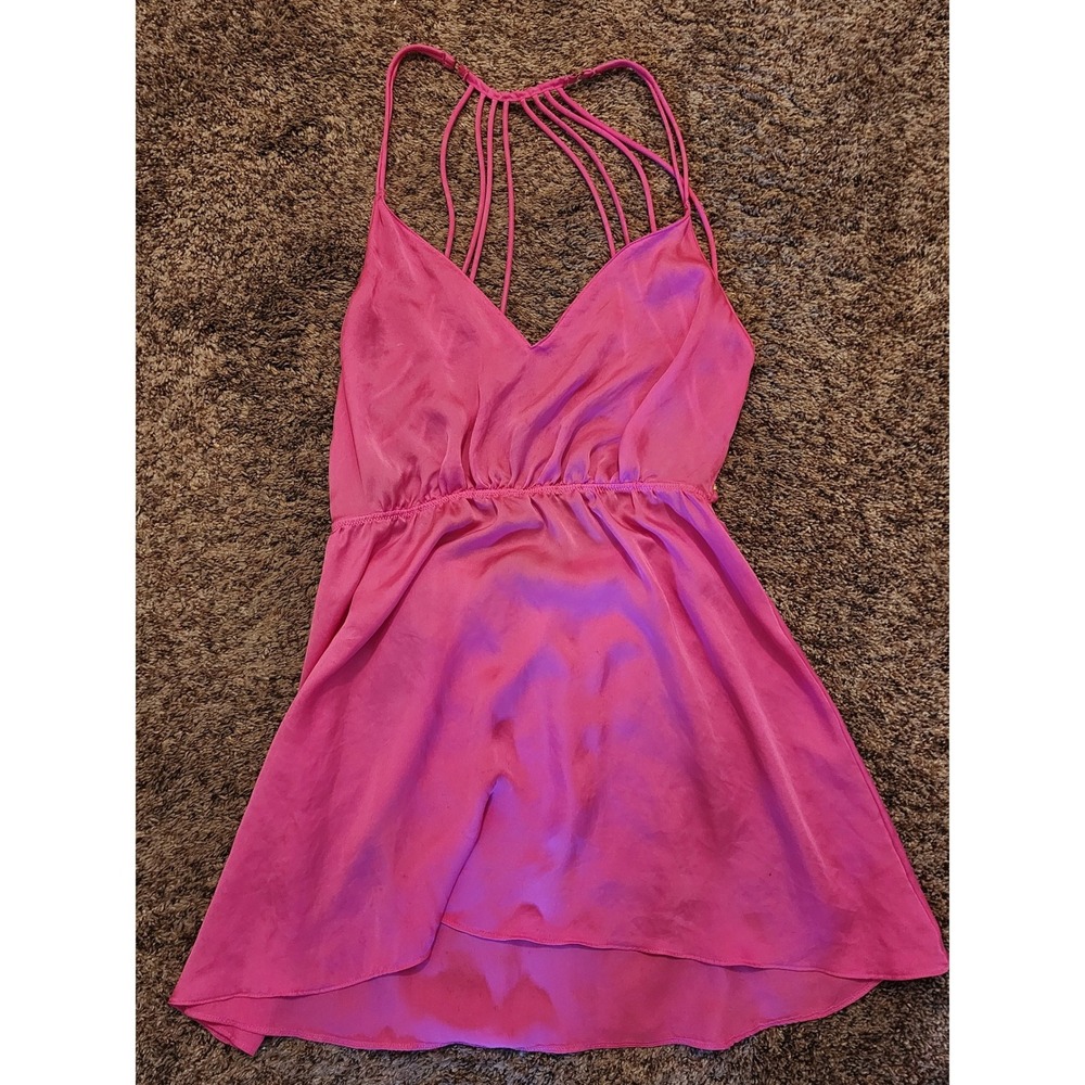 VTG Victoria's Secret Hot Pink‎ Caged Bead Babydoll Slip Dress Medium
